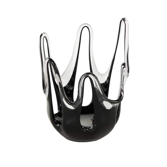 Ivory and Iris Black Glass Abstract Decorative Vase with Wavy Oval Cutouts